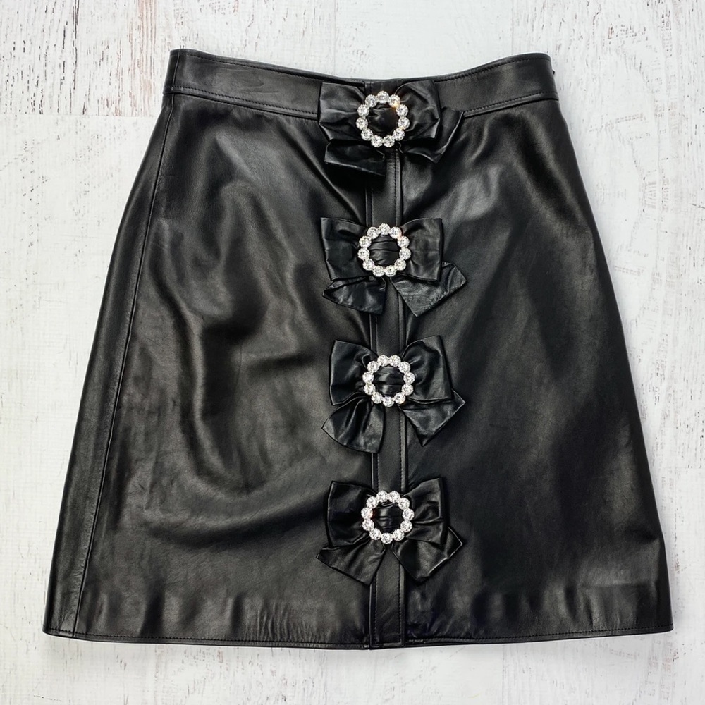 NWT GUCCI embellished leather skirt with bow sz38